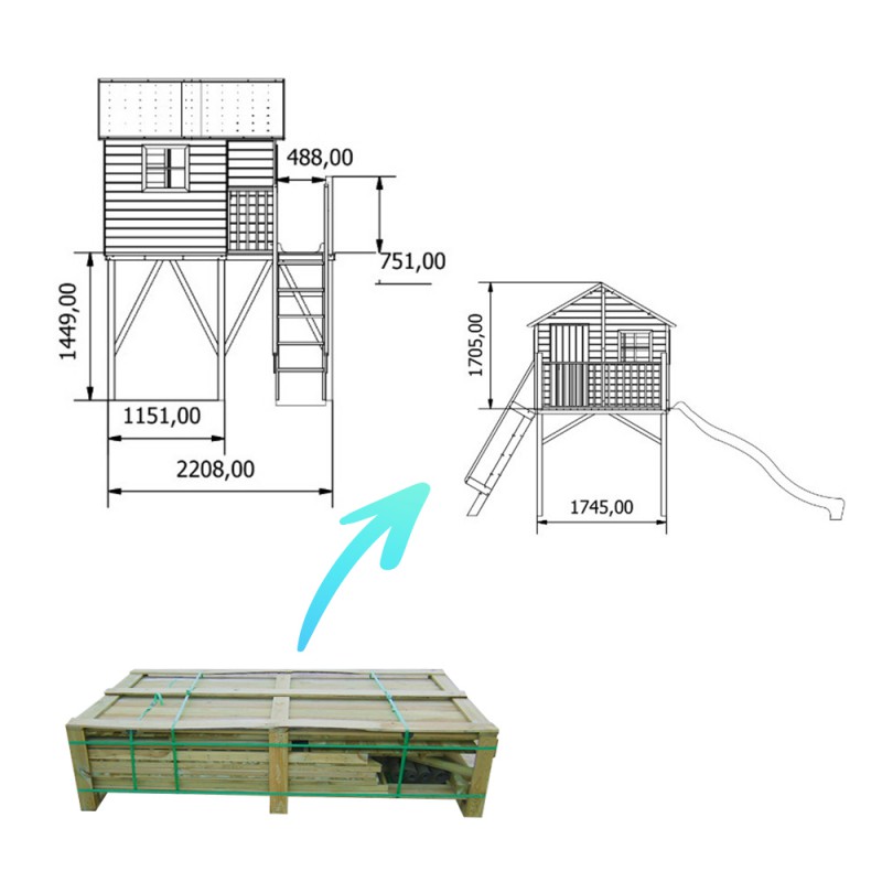 Safari houten speelhuisje Giraf XL - Afmetingen Safari houten speelhuisje Giraf XL - Afmetingen