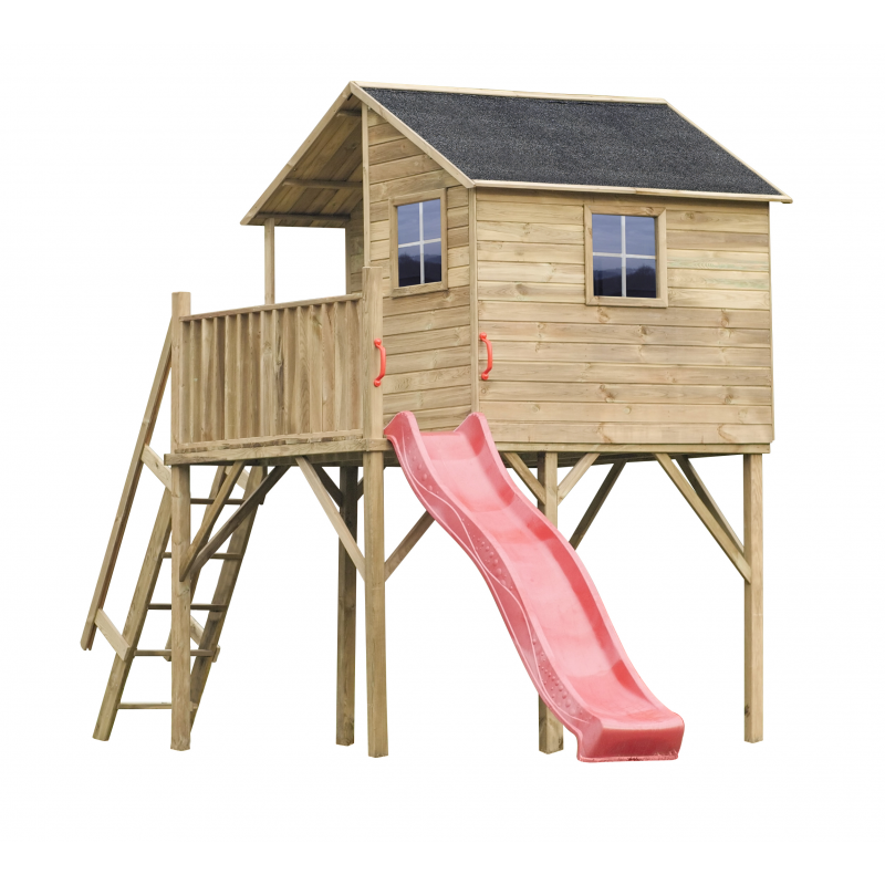 Safari houten speelhuisje Giraf XL met glijbaan Safari houten speelhuisje Giraf XL met glijbaan