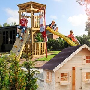 Houten speelhuisje met glijbaan - Welles Tuinhout